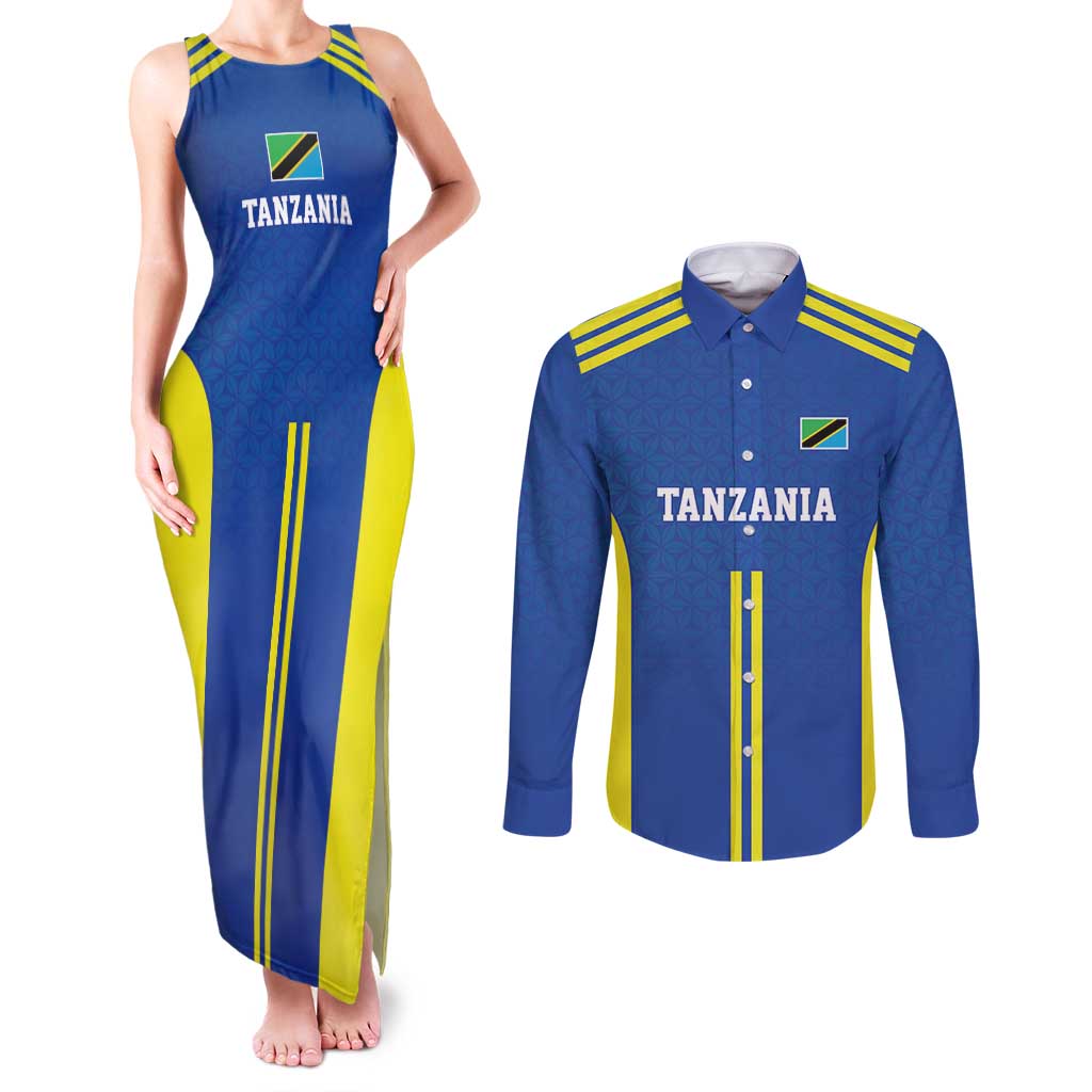 Tanzania Football Custom Couples Matching Tank Maxi Dress and Long Sleeve Button Shirt Taifa Stars Go Champion - Wonder Print Shop