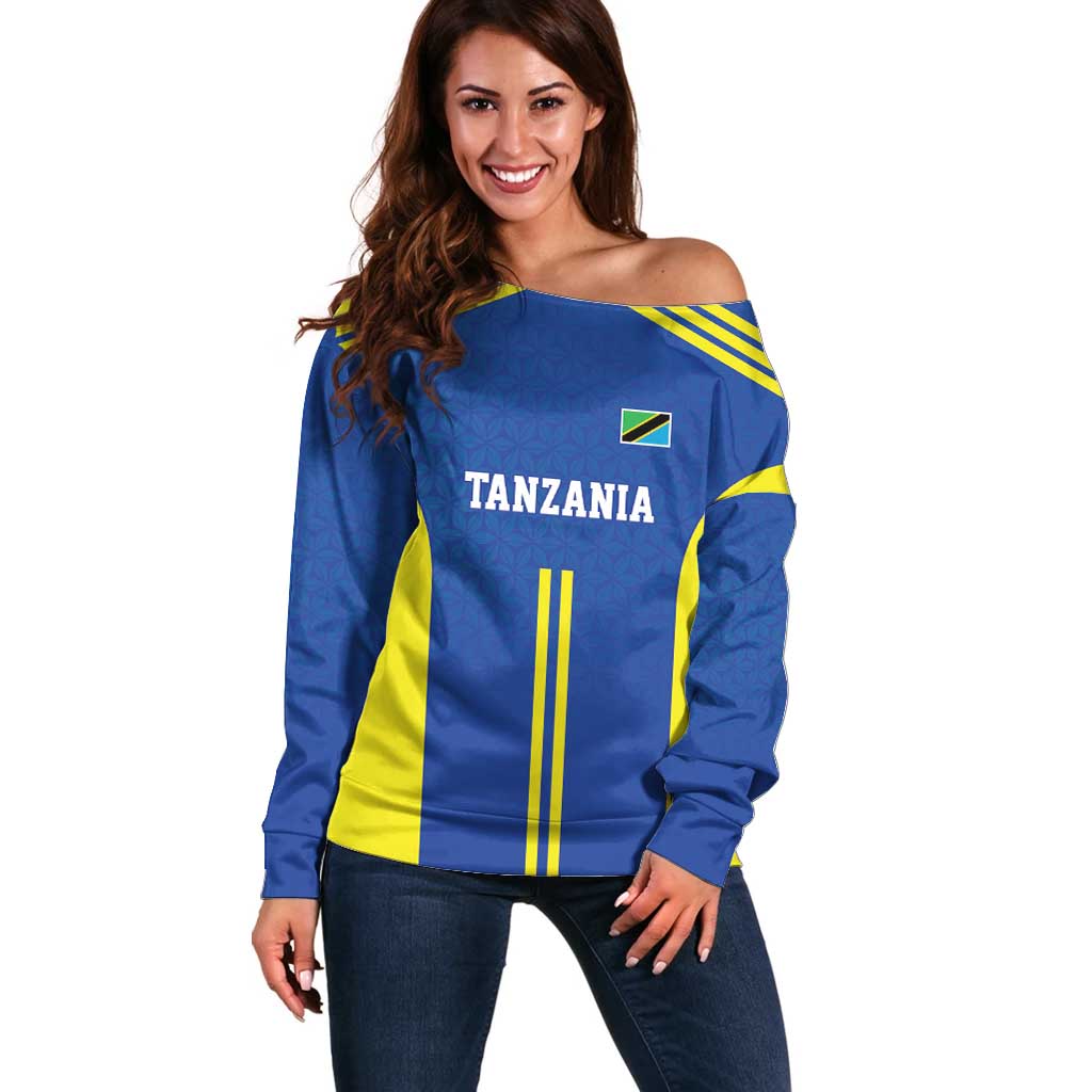 Tanzania Football Custom Off Shoulder Sweater Taifa Stars Go Champion - Wonder Print Shop