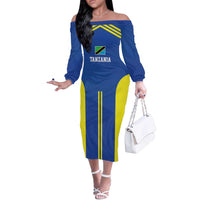 Tanzania Football Custom Off The Shoulder Long Sleeve Dress Taifa Stars Go Champion - Wonder Print Shop
