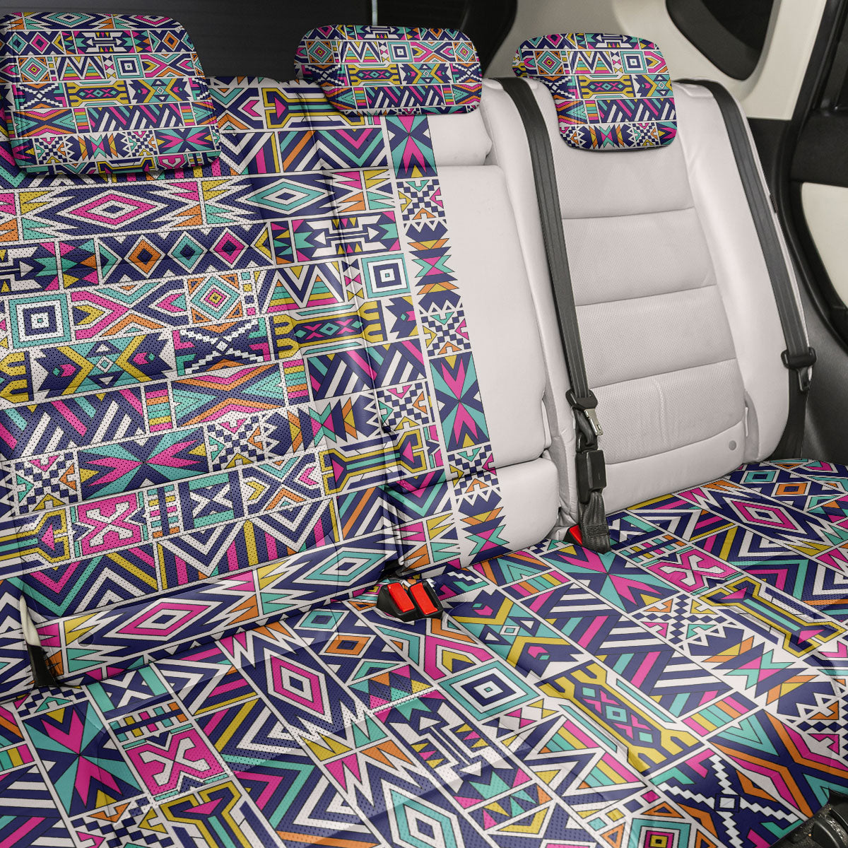 African Ndebele Art Patterns Back Car Seat Cover Beige Half Style