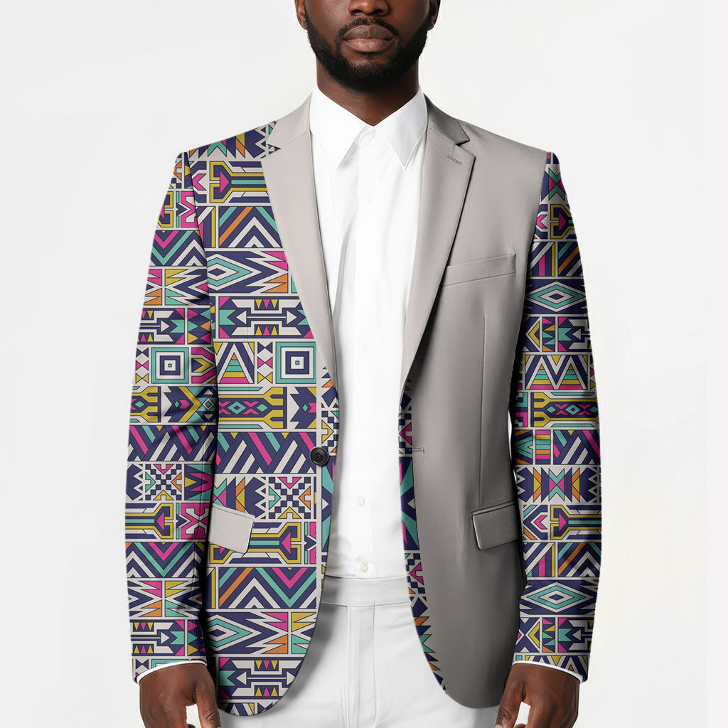 African Ndebele Art Patterns Blazer Beige Half Style