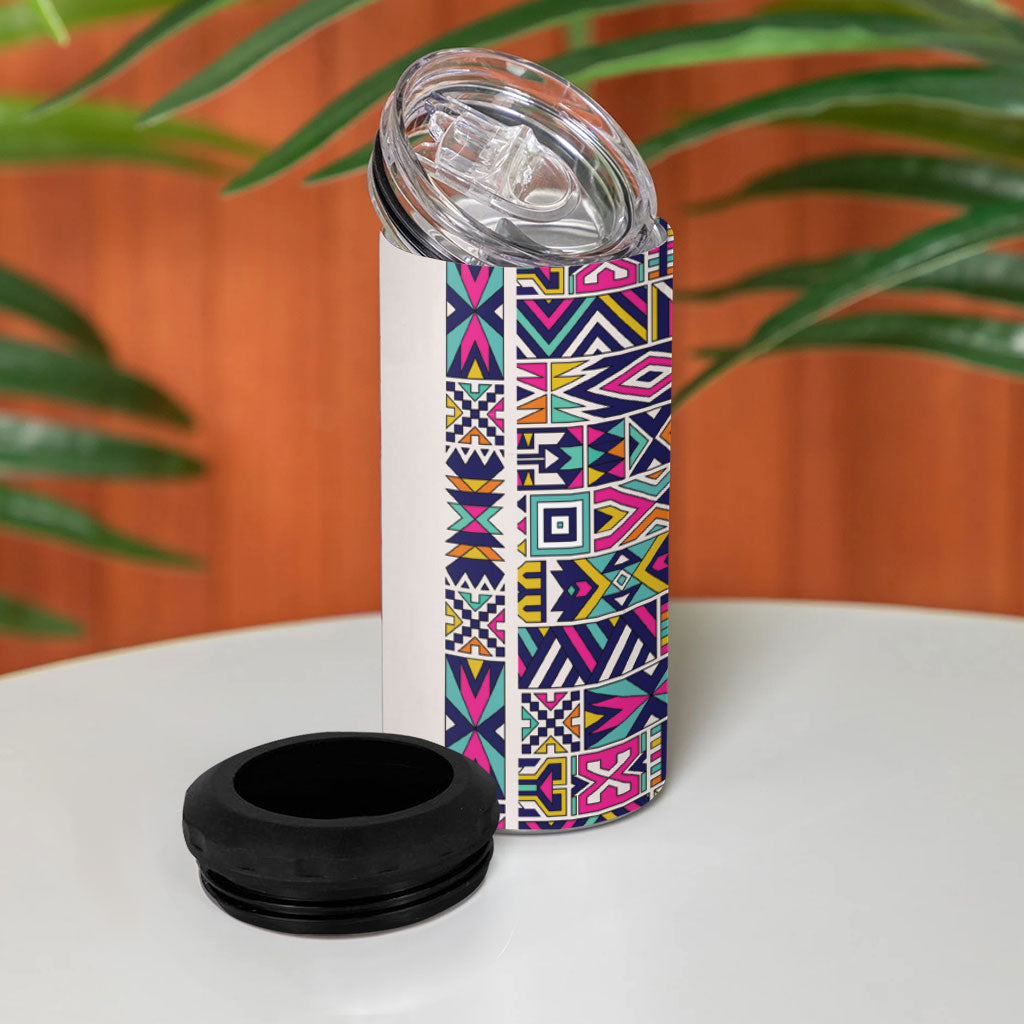African Ndebele Art Patterns 4 in 1 Can Cooler Tumbler Beige Half Style