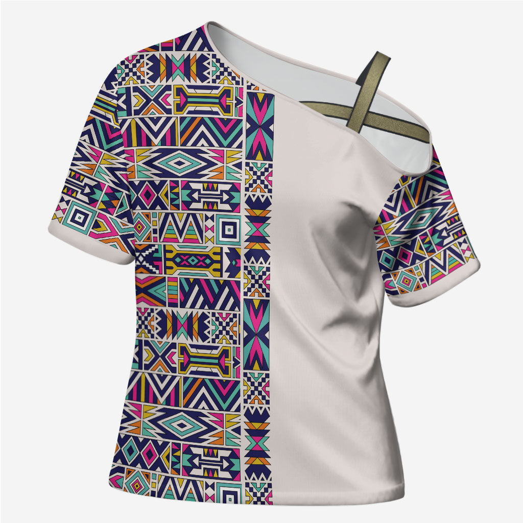 African Ndebele Art Patterns Cross Shoulder Shirt Beige Half Style