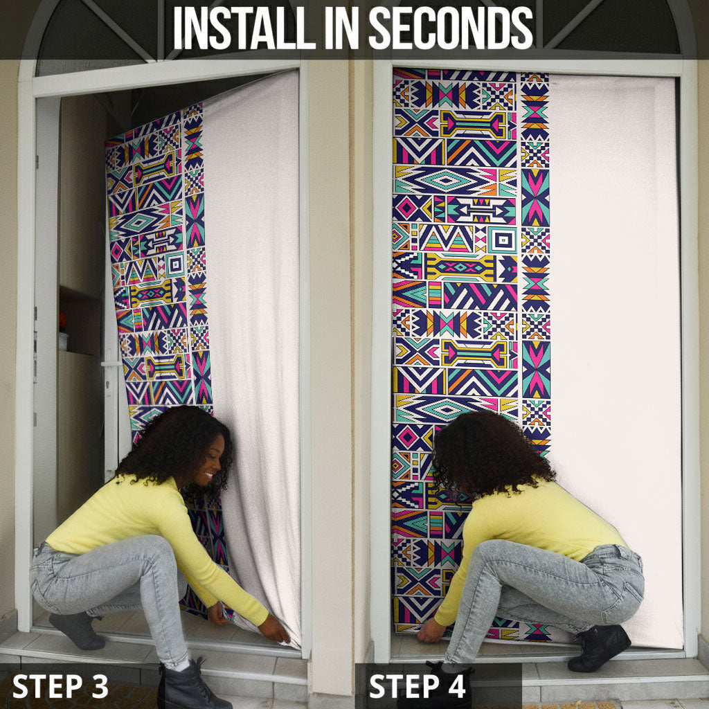 African Ndebele Art Patterns Door Cover Beige Half Style