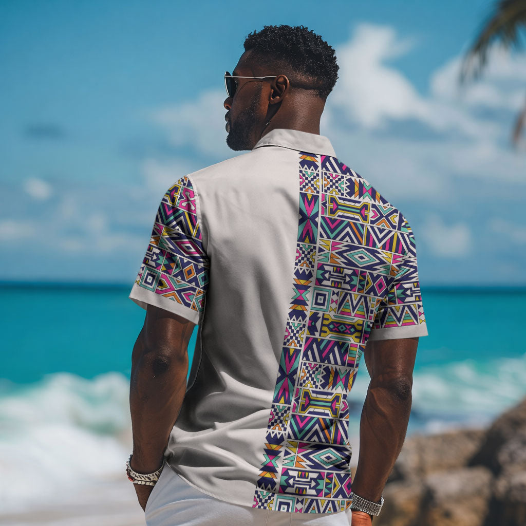 African Ndebele Art Patterns Hawaiian Shirt Beige Half Style