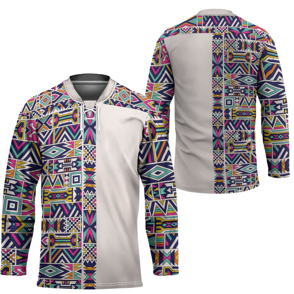 African Ndebele Art Patterns Hockey Jersey Beige Half Style
