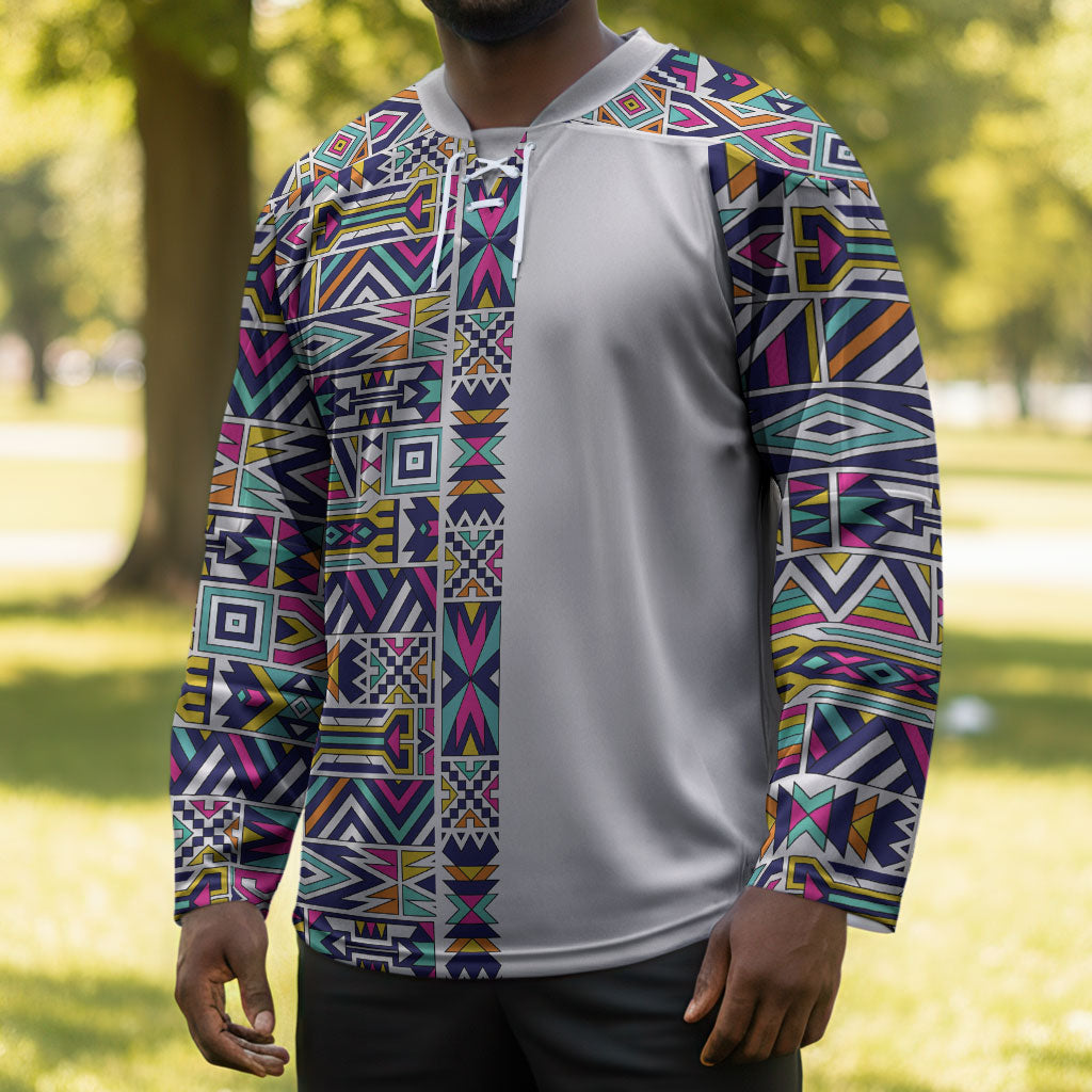 African Ndebele Art Patterns Hockey Jersey Beige Half Style