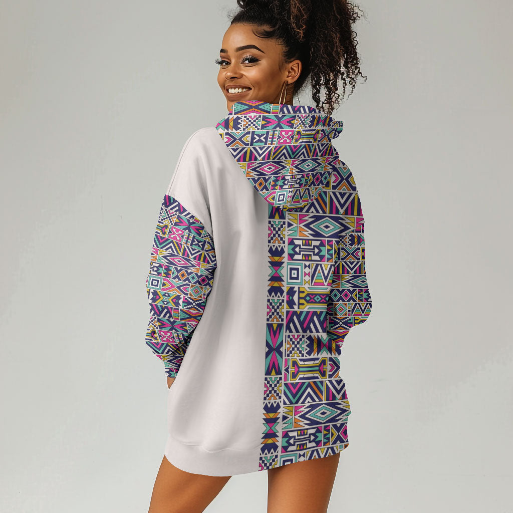 African Ndebele Art Patterns Hoodie Dress Beige Half Style
