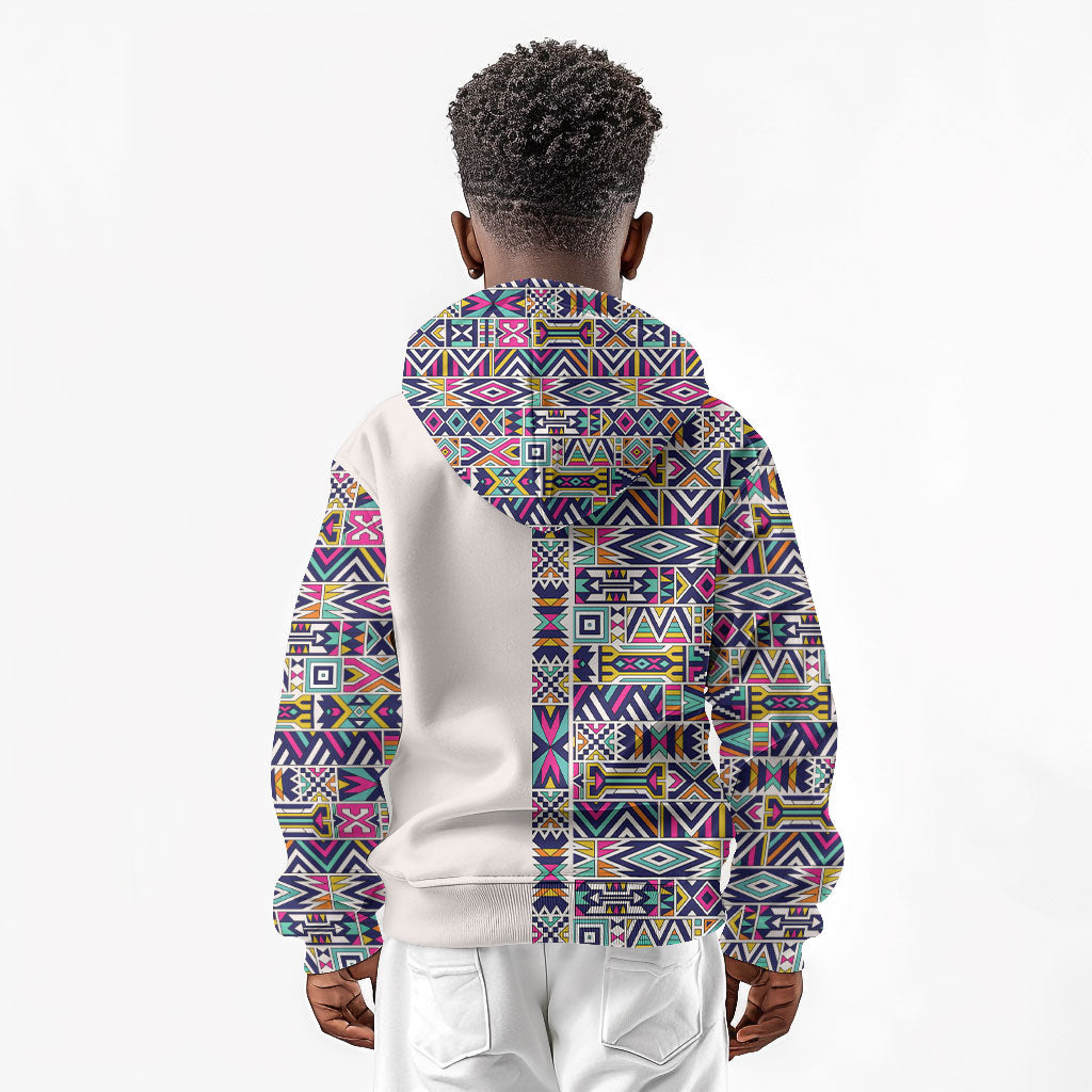 African Ndebele Art Patterns Kid Hoodie Beige Half Style