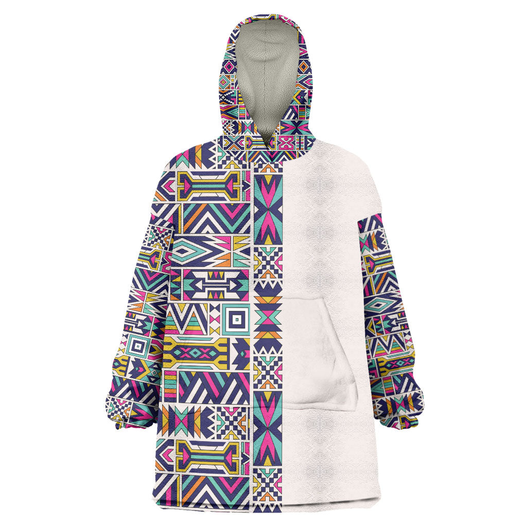 African Ndebele Art Patterns Kid Wearable Blanket Hoodie Beige Half Style