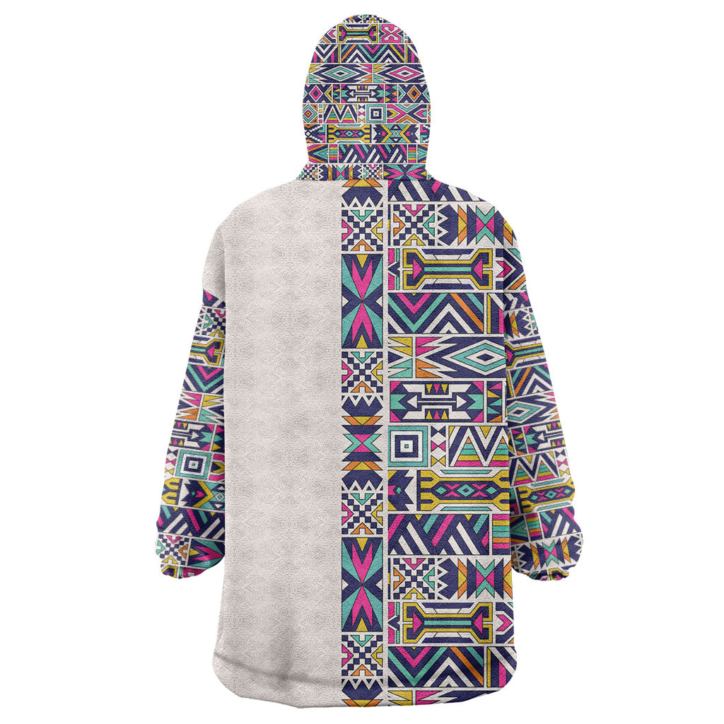 African Ndebele Art Patterns Kid Wearable Blanket Hoodie Beige Half Style