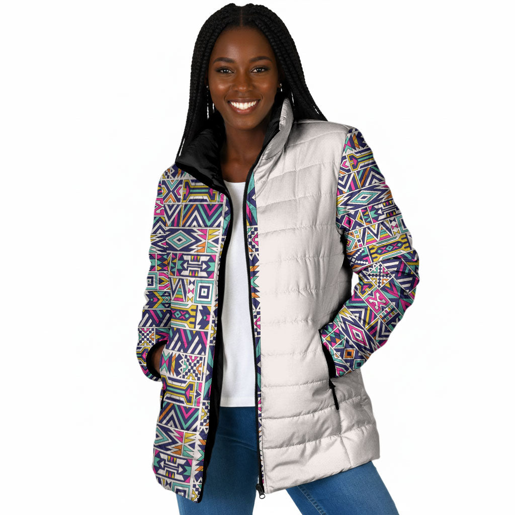 African Ndebele Art Patterns Padded Jacket Beige Half Style