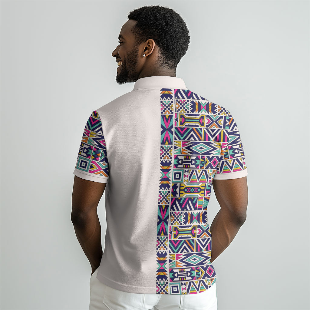 African Ndebele Art Patterns Polo Shirt Beige Half Style