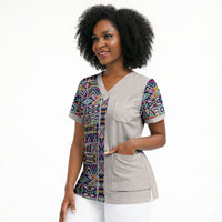 African Ndebele Art Patterns Scrub Top Beige Half Style