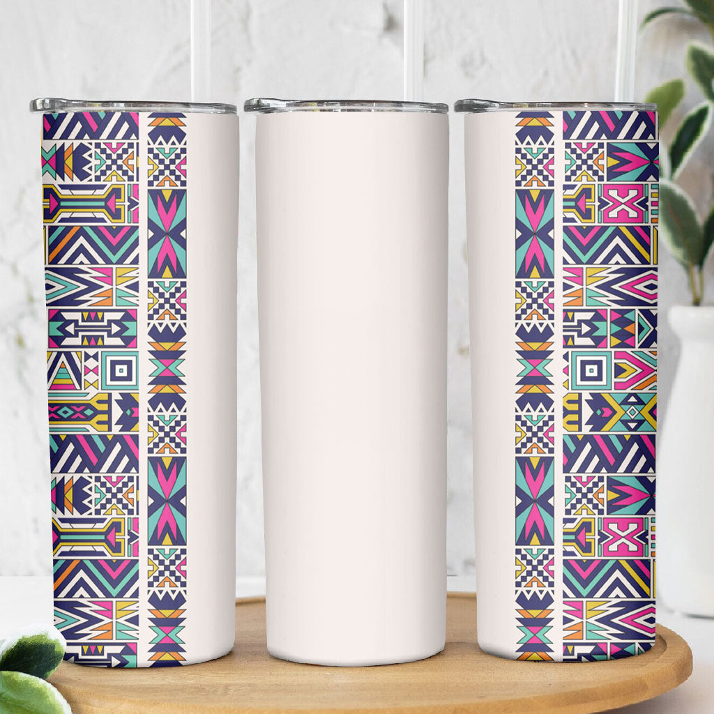 African Ndebele Art Patterns Skinny Tumbler Beige Half Style