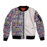 African Ndebele Art Patterns Sleeve Zip Bomber Jacket Beige Half Style