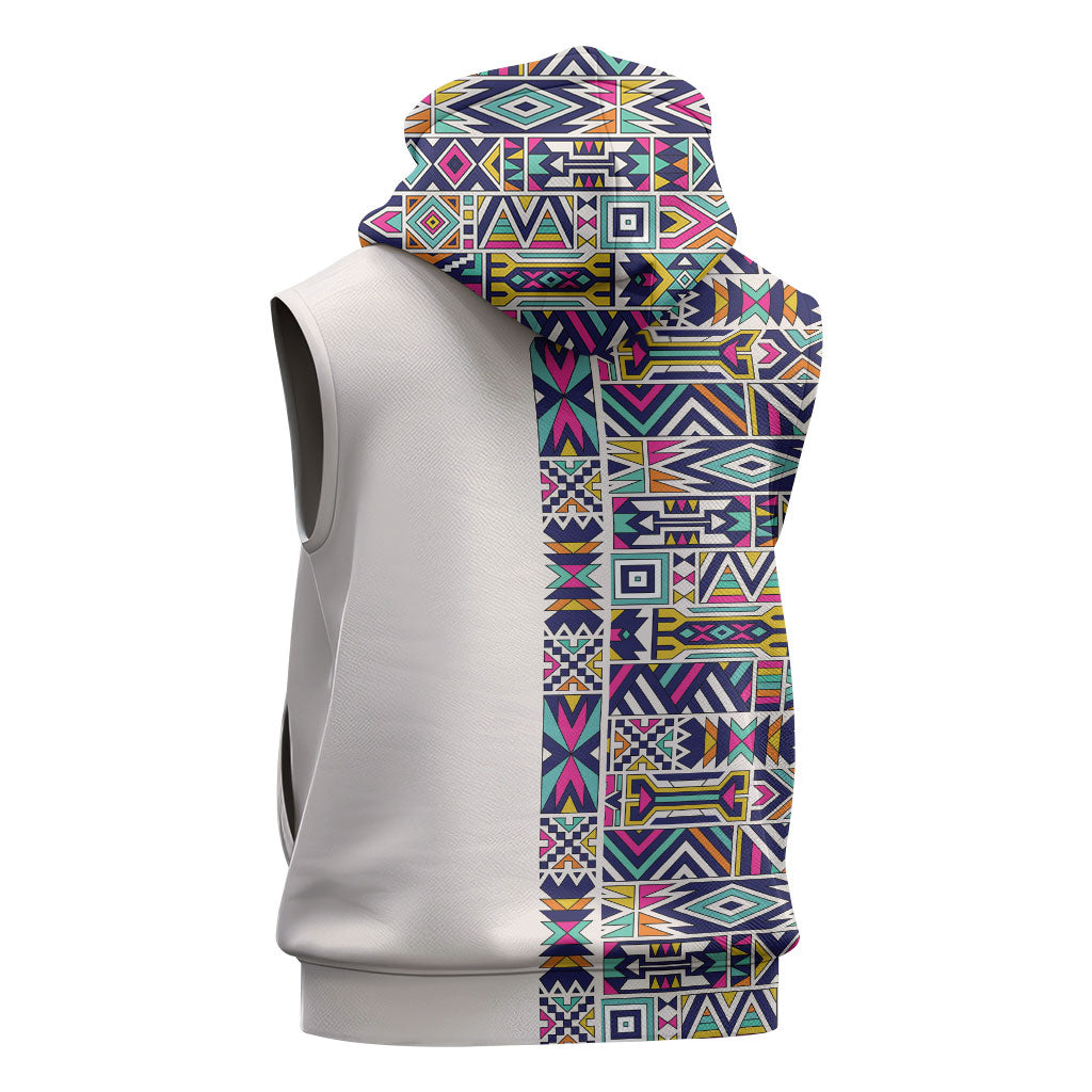 African Ndebele Art Patterns Sleeveless Hoodie Beige Half Style