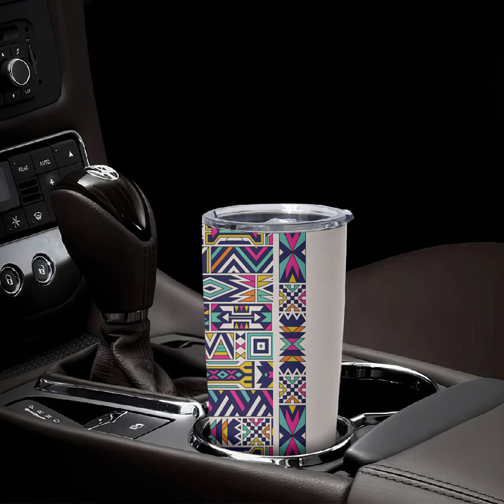 African Ndebele Art Patterns Tumbler Cup Beige Half Style