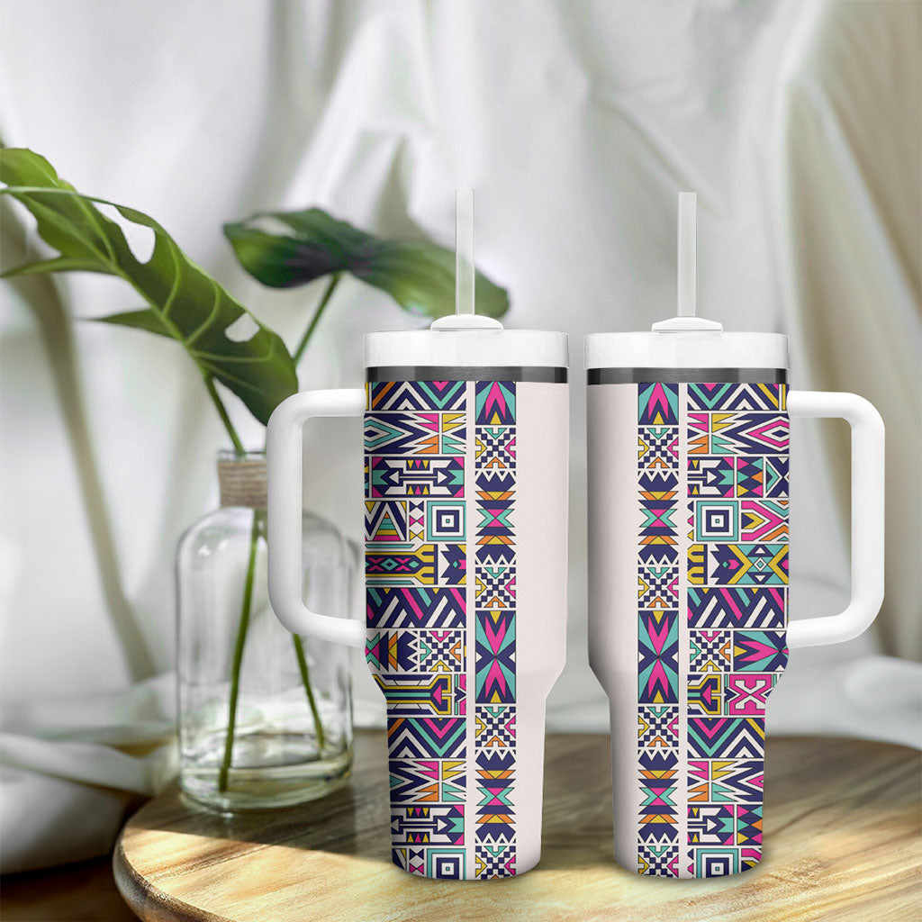 African Ndebele Art Patterns Tumbler With Handle Beige Half Style