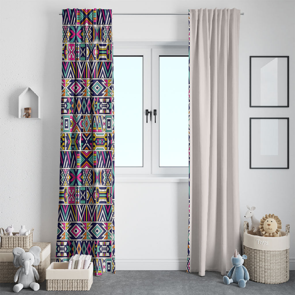 African Ndebele Art Patterns Window Curtain Beige Half Style