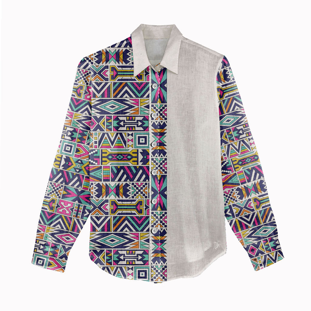 African Ndebele Art Patterns Women Casual Shirt Beige Half Style