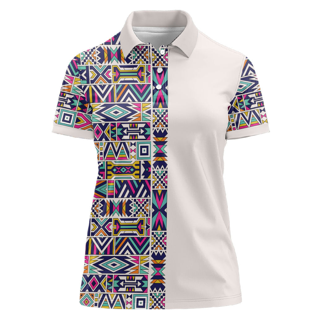 African Ndebele Art Patterns Women Polo Shirt Beige Half Style