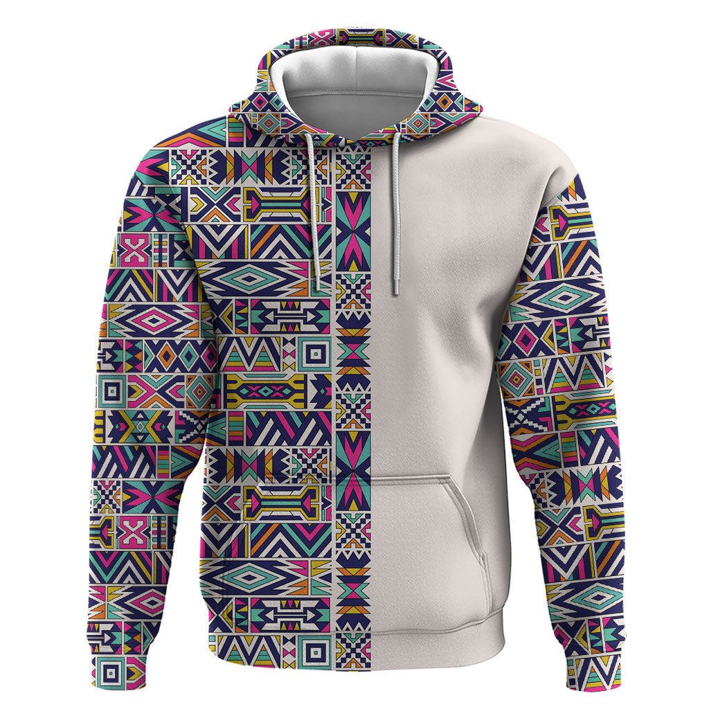 African Ndebele Art Patterns Zip Hoodie Beige Half Style