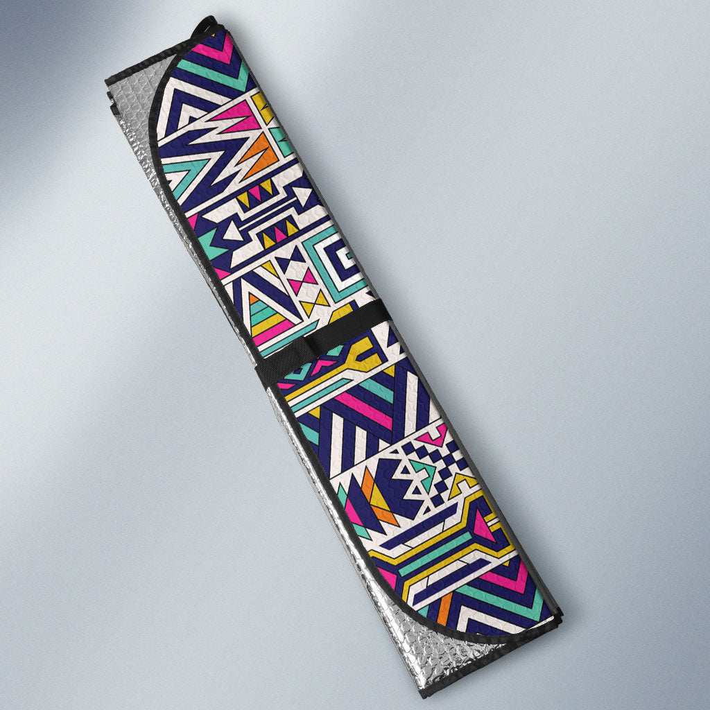 African Ndebele Art Patterns Auto Sun Shade Black Half Style