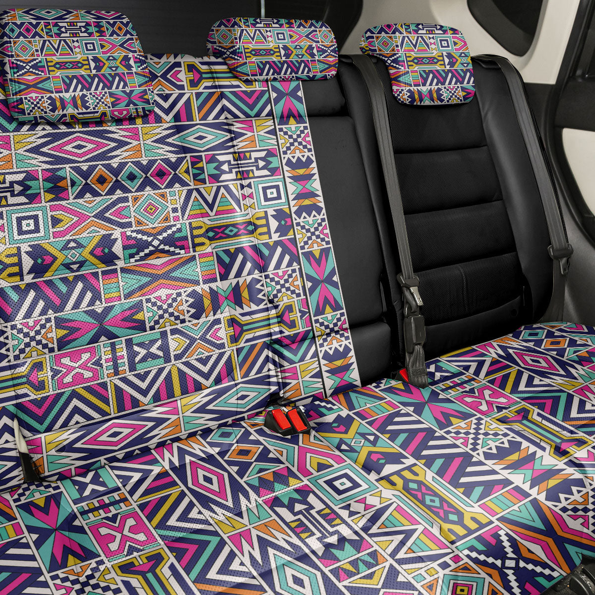 African Ndebele Art Patterns Back Car Seat Cover Black Half Style