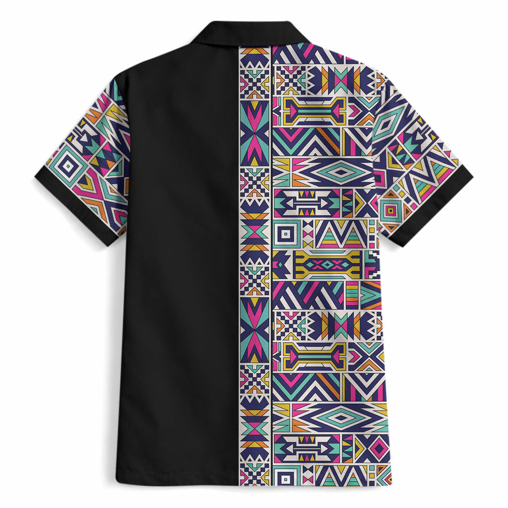 African Ndebele Art Patterns Hawaiian Shirt Black Half Style