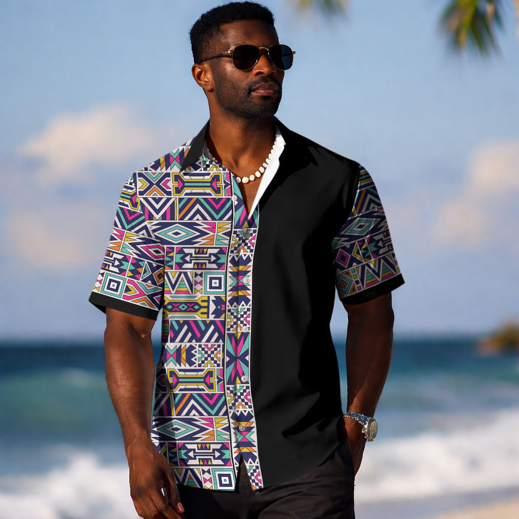 African Ndebele Art Patterns Hawaiian Shirt Black Half Style