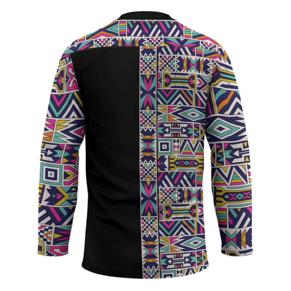 African Ndebele Art Patterns Hockey Jersey Black Half Style