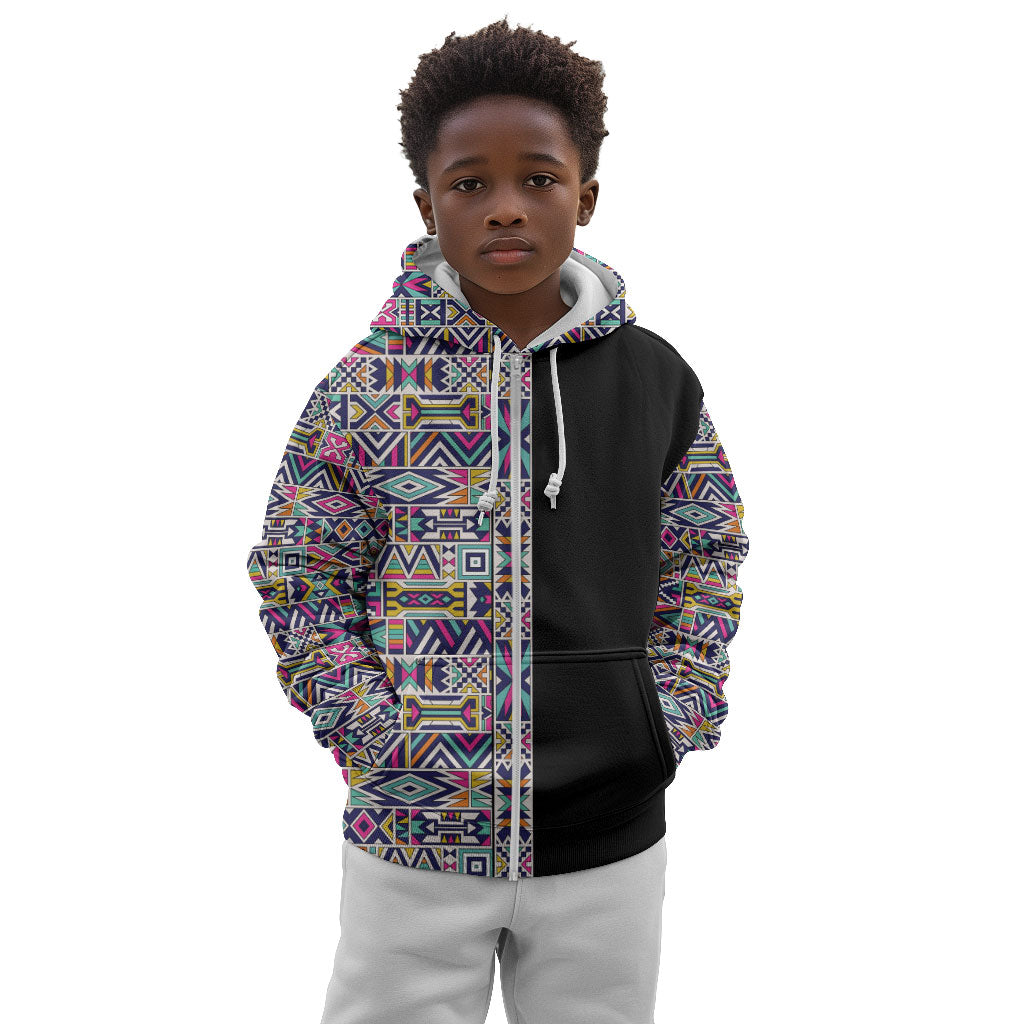 African Ndebele Art Patterns Kid Hoodie Black Half Style