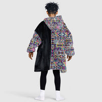 African Ndebele Art Patterns Kid Wearable Blanket Hoodie Black Half Style