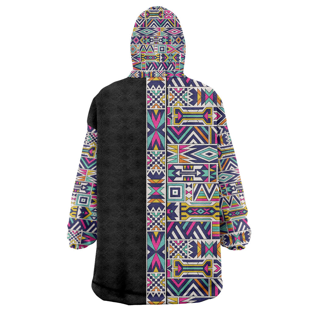 African Ndebele Art Patterns Kid Wearable Blanket Hoodie Black Half Style