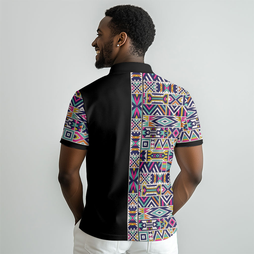 African Ndebele Art Patterns Polo Shirt Black Half Style