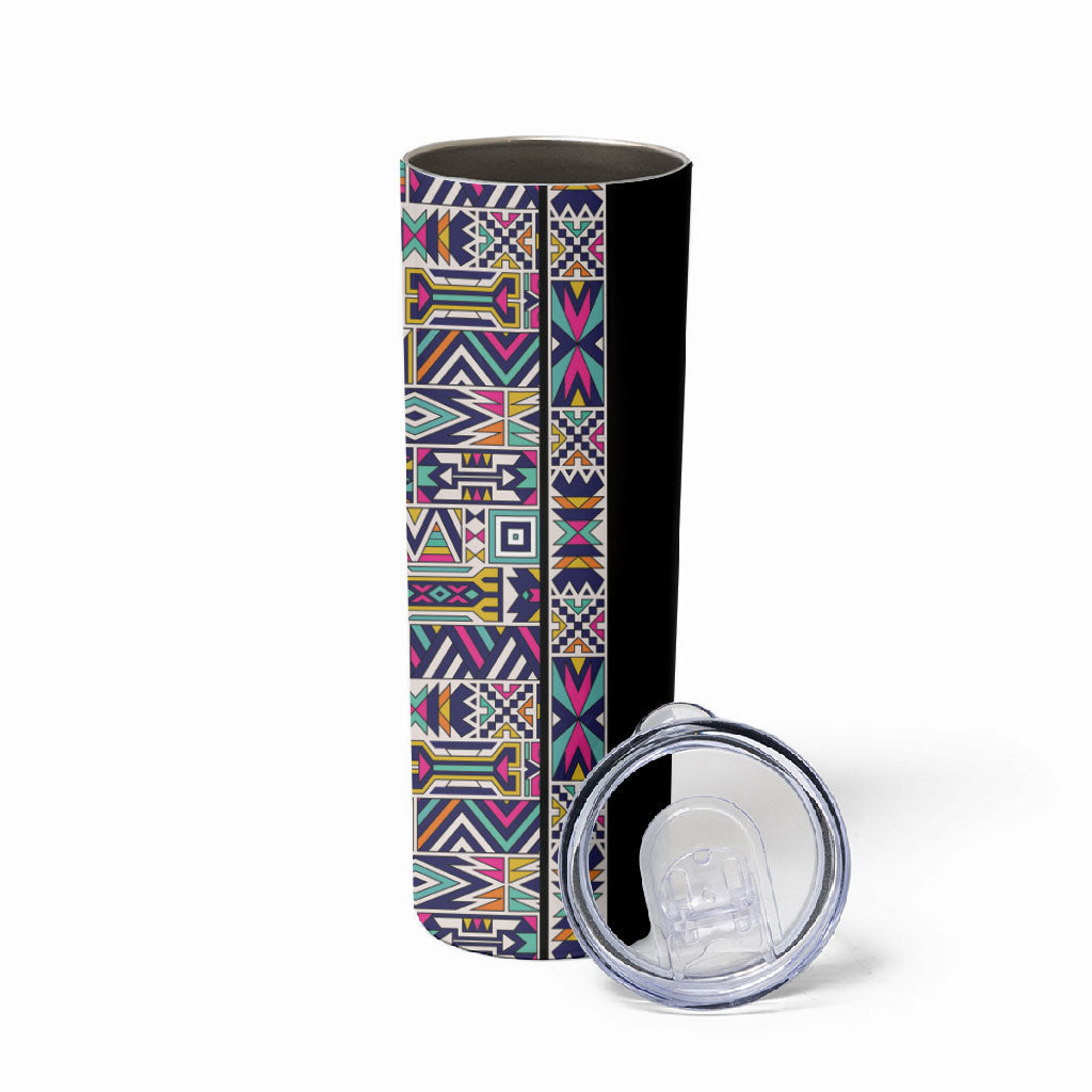 African Ndebele Art Patterns Skinny Tumbler Black Half Style