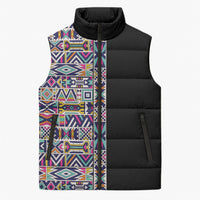African Ndebele Art Patterns Sleeveless Puffer Jacket Black Half Style