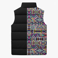 African Ndebele Art Patterns Sleeveless Puffer Jacket Black Half Style