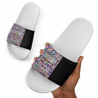 African Ndebele Art Patterns Slide Sandals Black Half Style