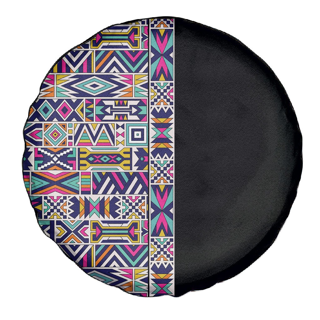 African Ndebele Art Patterns Spare Tire Cover Black Half Style