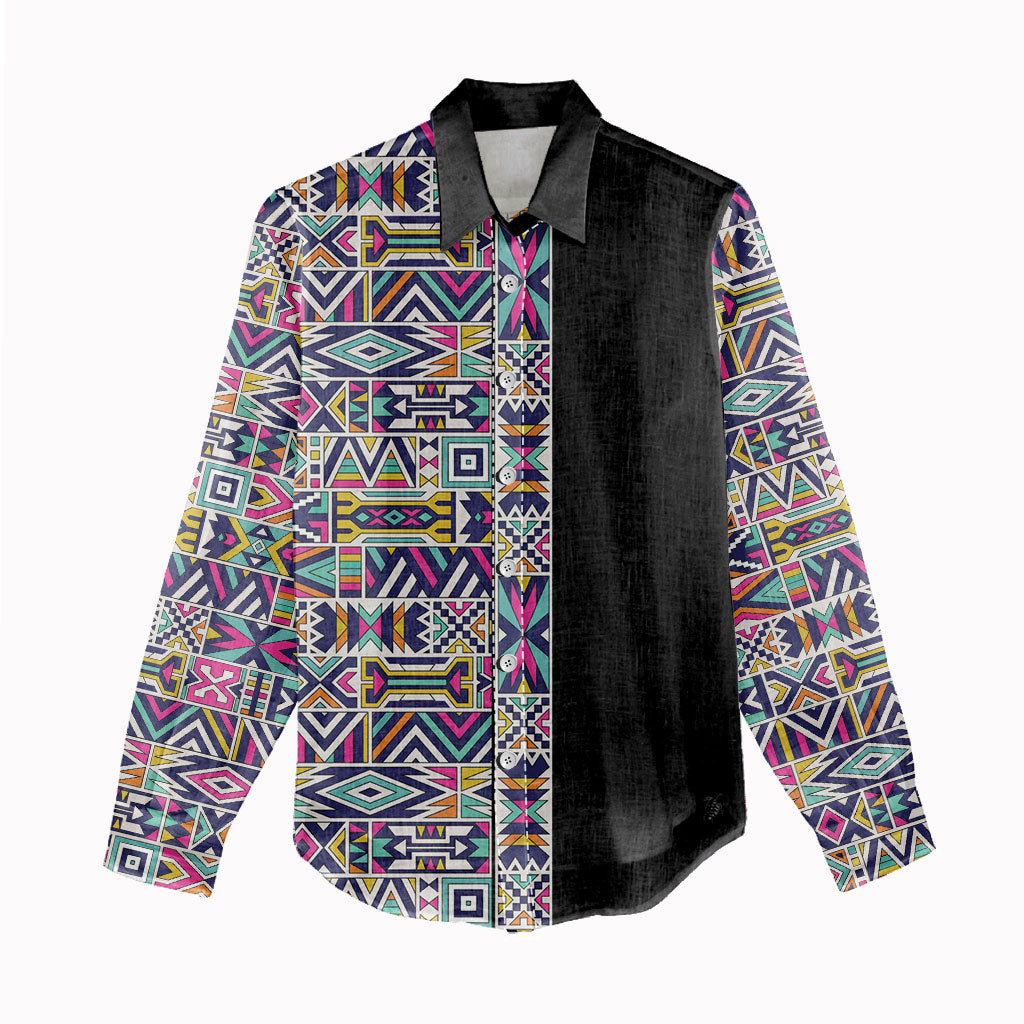 African Ndebele Art Patterns Women Casual Shirt Black Half Style