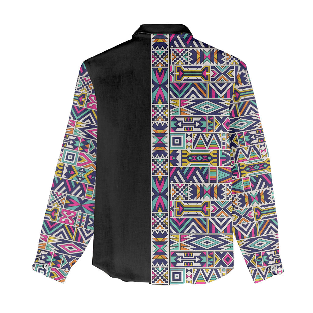 African Ndebele Art Patterns Women Casual Shirt Black Half Style