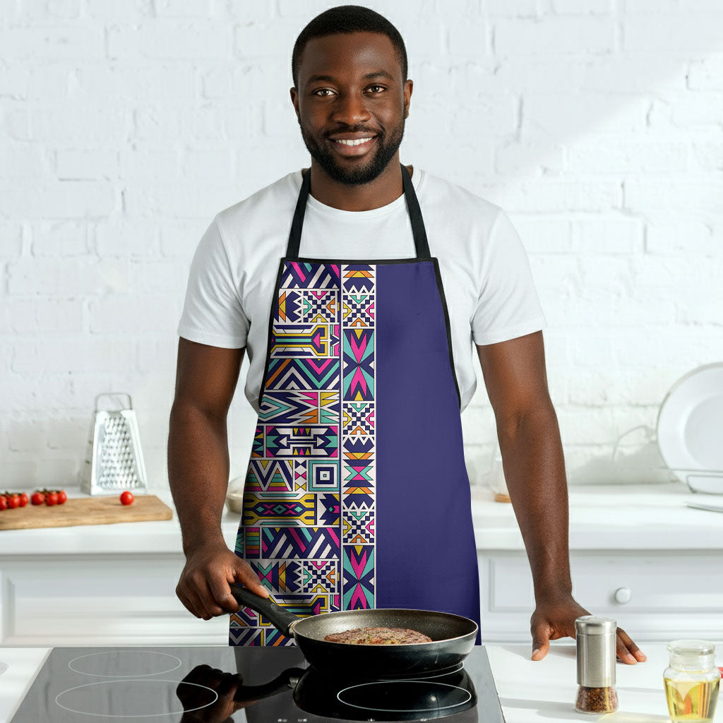 African Ndebele Art Patterns Apron Navy Blue Half Style