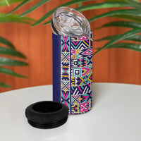 African Ndebele Art Patterns 4 in 1 Can Cooler Tumbler Navy Blue Half Style