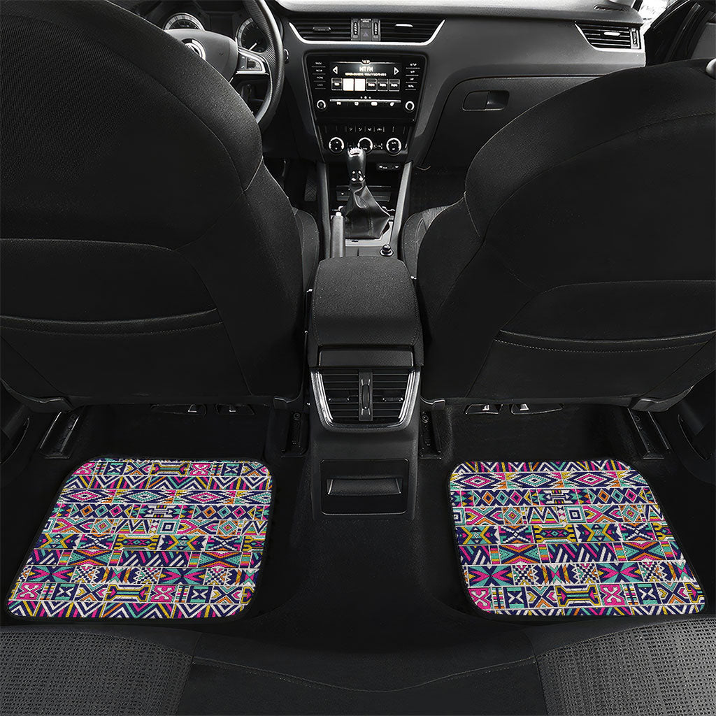 African Ndebele Art Patterns Car Mats Navy Blue Half Style