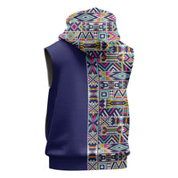 African Ndebele Art Patterns Sleeveless Zip Hoodie Navy Blue Half Style