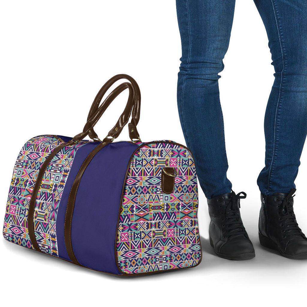 African Ndebele Art Patterns Travel Bag Navy Blue Half Style