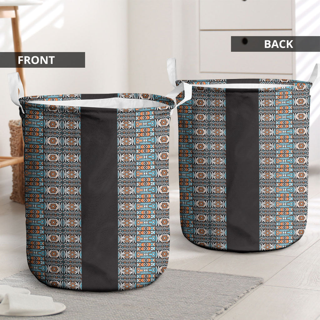 African Ndebele Traditional Attire Laundry Basket Black Ndebele Stripe