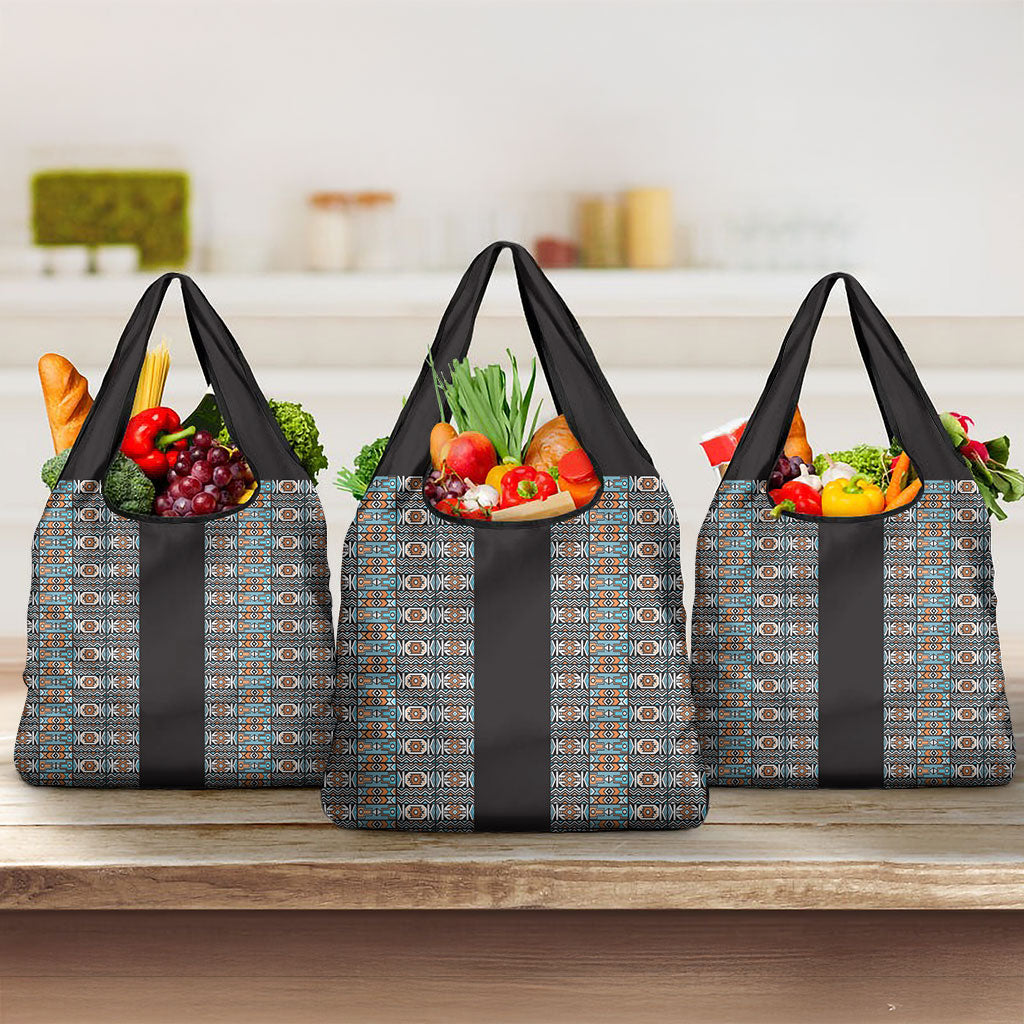 African Ndebele Traditional Attire Grocery Bag Black Ndebele Stripe